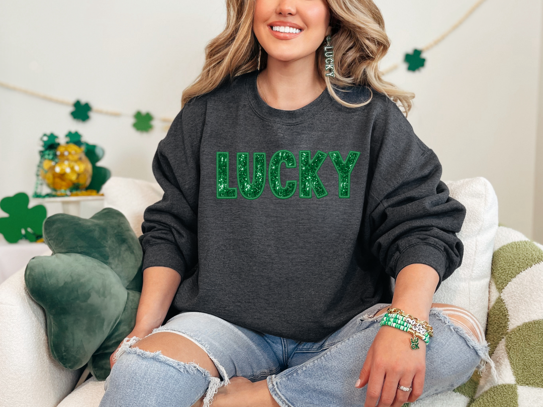 Faux Glitter Lucky Crewneck