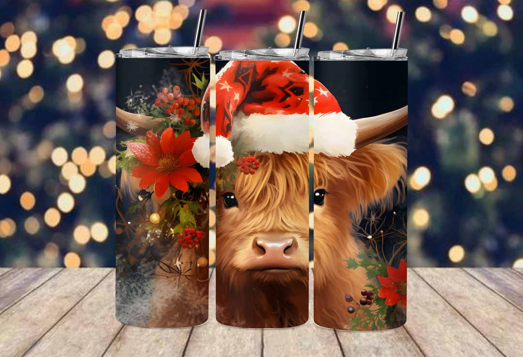 20oz Kuh-Becher mit roter Schleife und Weihnachtsmannmütze