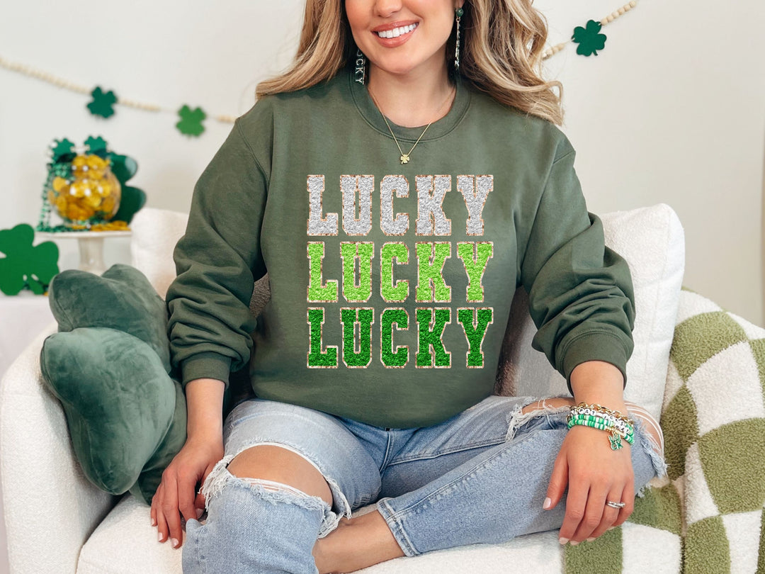 Faux Glitter Lucky Crewneck